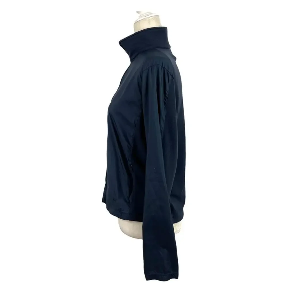Nike Swoosh Boys Mixed Media Navy Jacket Nylon Front High Neck Large 12/14